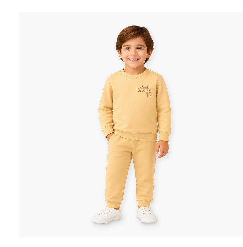 Luay Boys Winter Co-ord Set | Organic Cotton Top & Bottom | SoftCozy Winter Wear | Stylish Outfit (Yellow) - Image 1